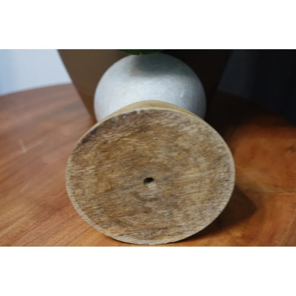 Vintage solid‎ marble and wood candle holder
